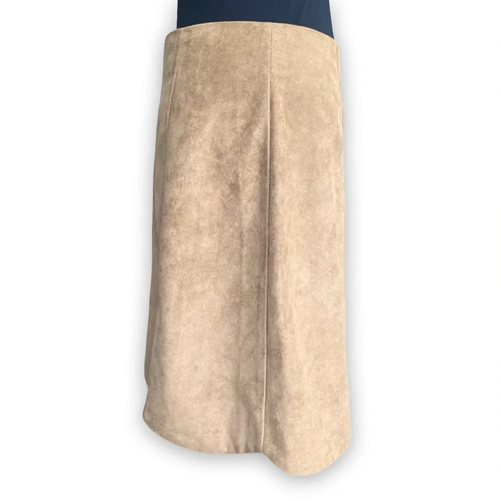 Blue Rain Vegan Suede Lined Scalloped Tan Mini Skirt